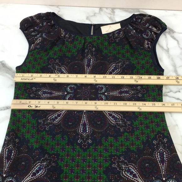 Charlotte Brody Blouse Womens XS Green Blue‎ Wool Boho Top Lined Medallion - Picture 11 of 12